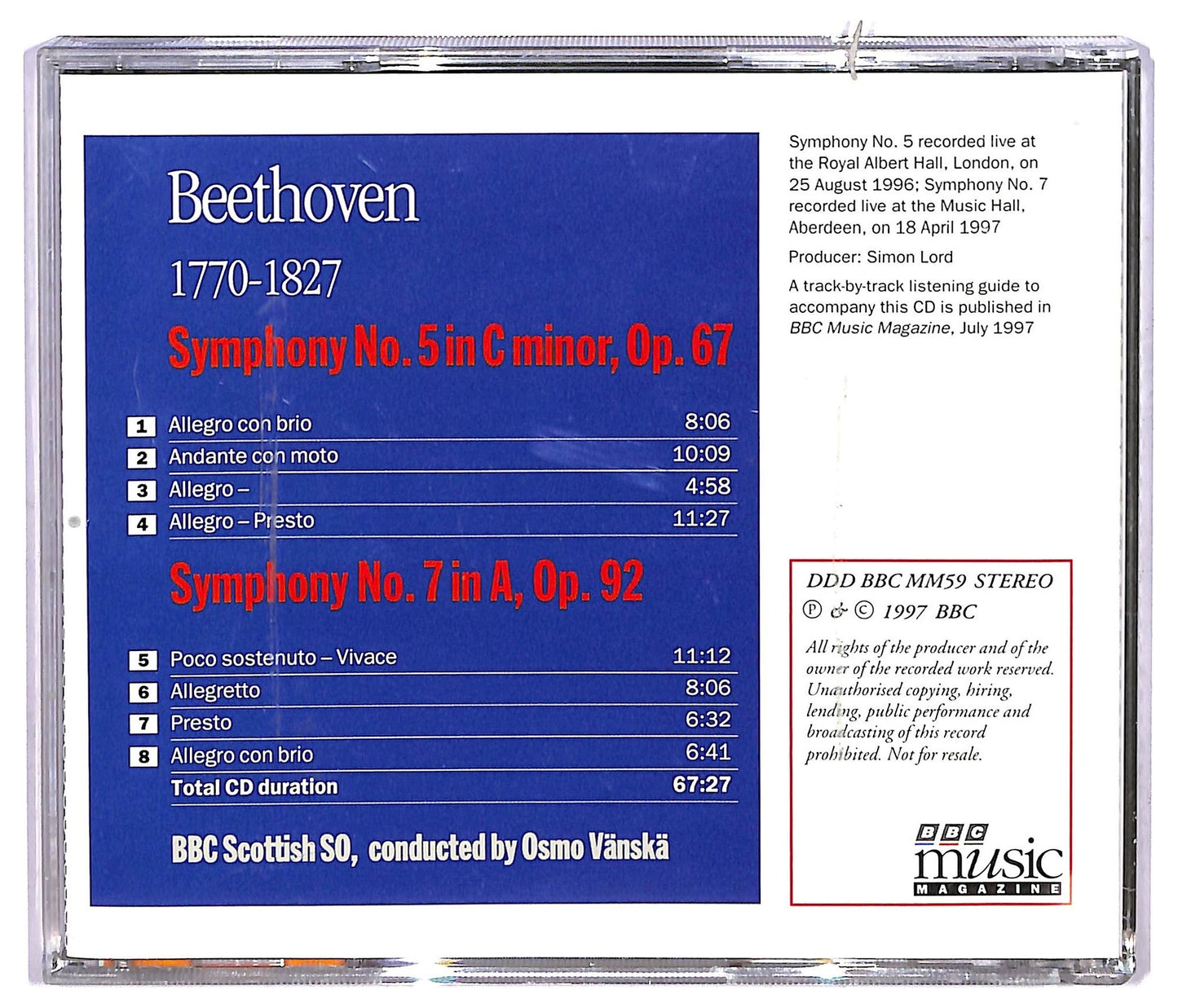 EBOND Beethoven - Live At The Proms: Symphonies Nos. 5 & 7 CD CD071944