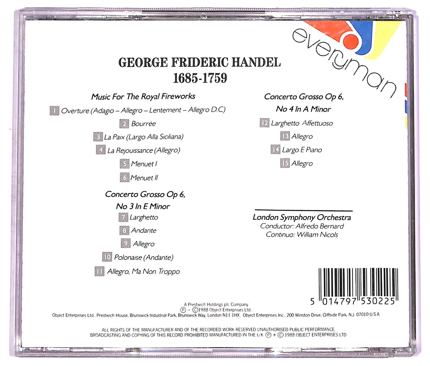 EBOND Handel - Music For The Royal Fireworks - Concerto Grosso Op 6, Nos 3 & 4 CD CD072252