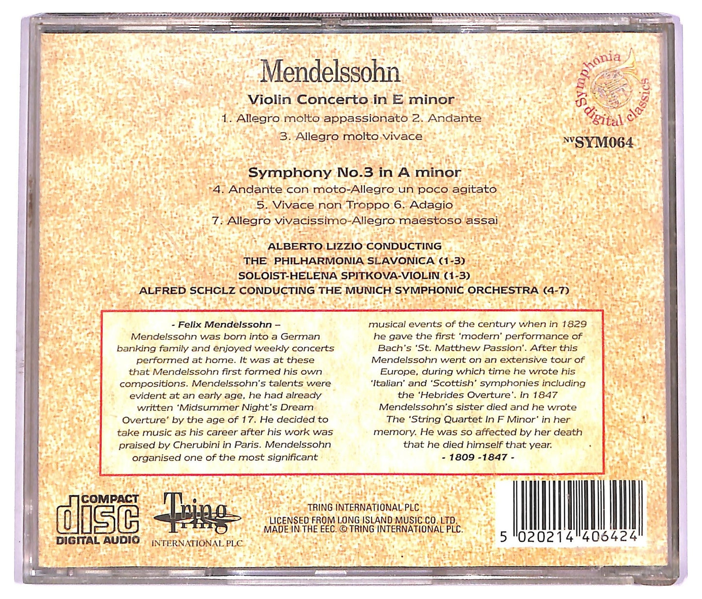 EBOND Mendelssohn - Violin Concerto In E Minor Symphony No. 3 In A Minor CD CD072257