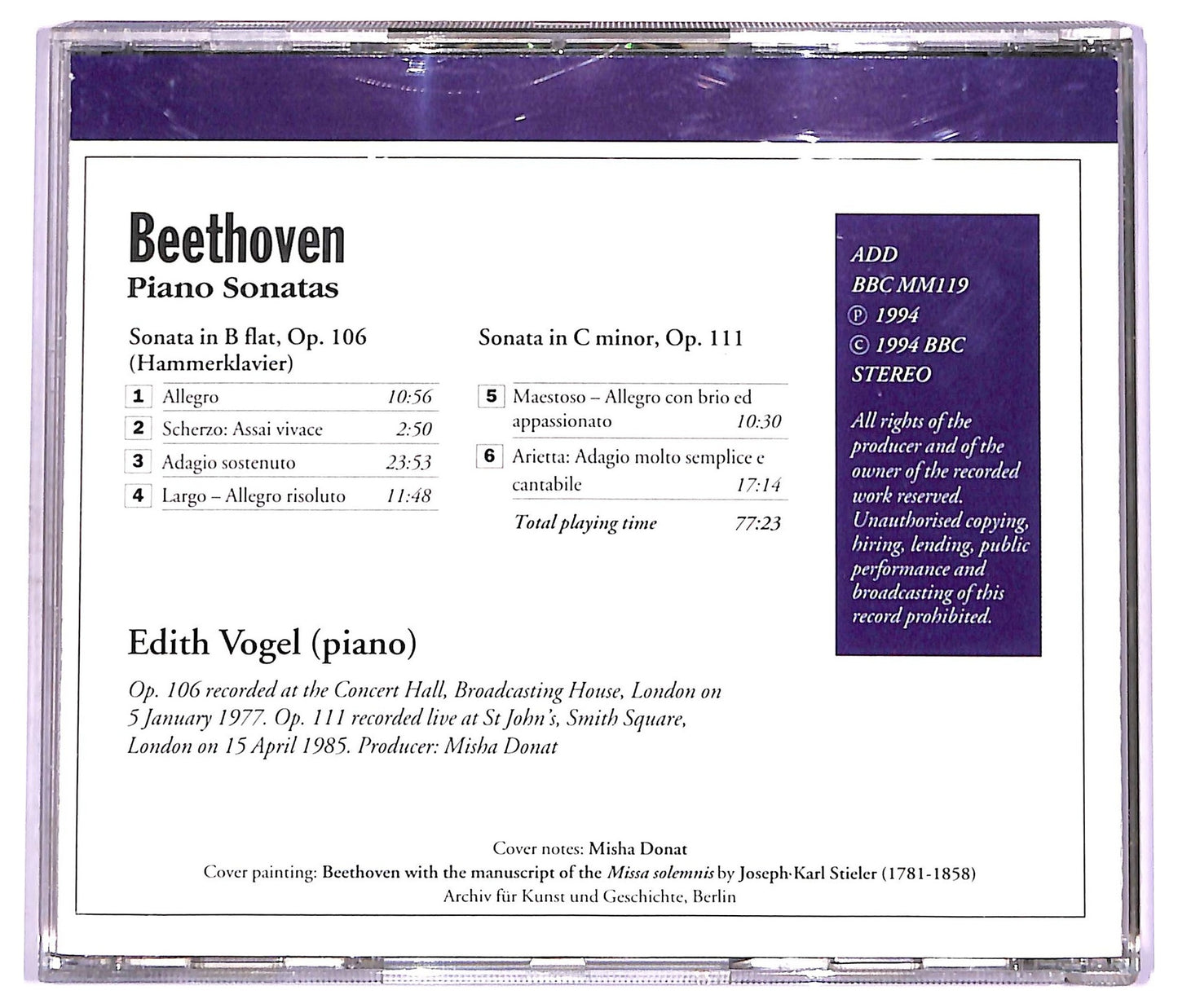 EBOND Beethoven - Piano Sonatas In B Flat, Op 106 (HammerKlavier) CD CD072311
