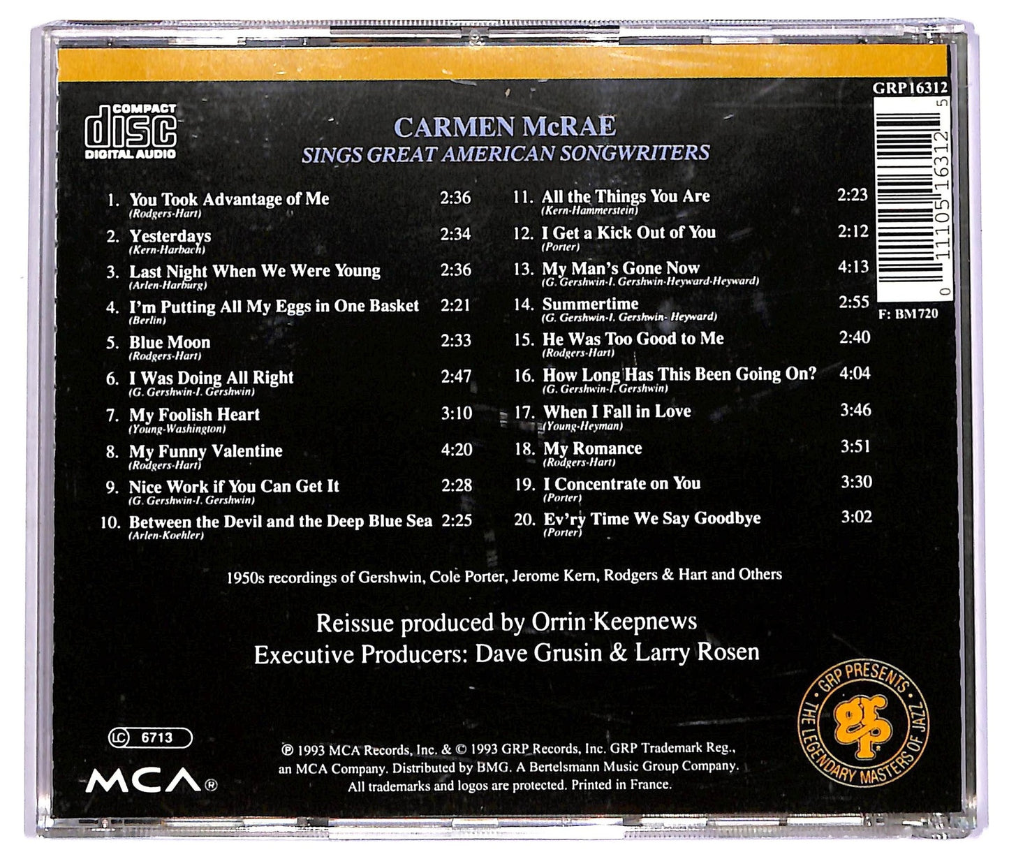 EBOND Carmen McRae - Sings Great American Songwriters CD CD072706