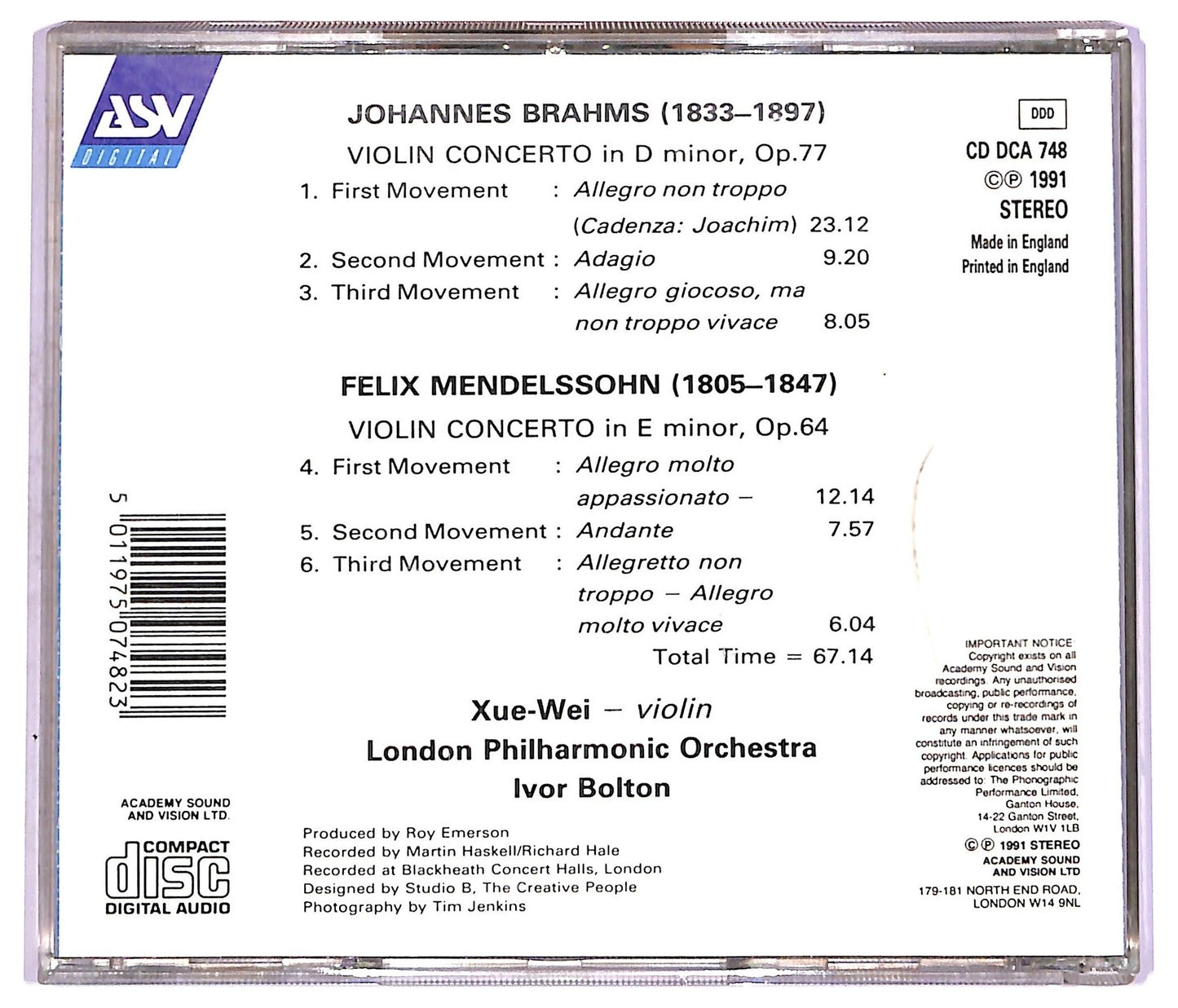 EBOND Xue-Wei - Brahms Mendelssohn Violin Concertos CD CD072821