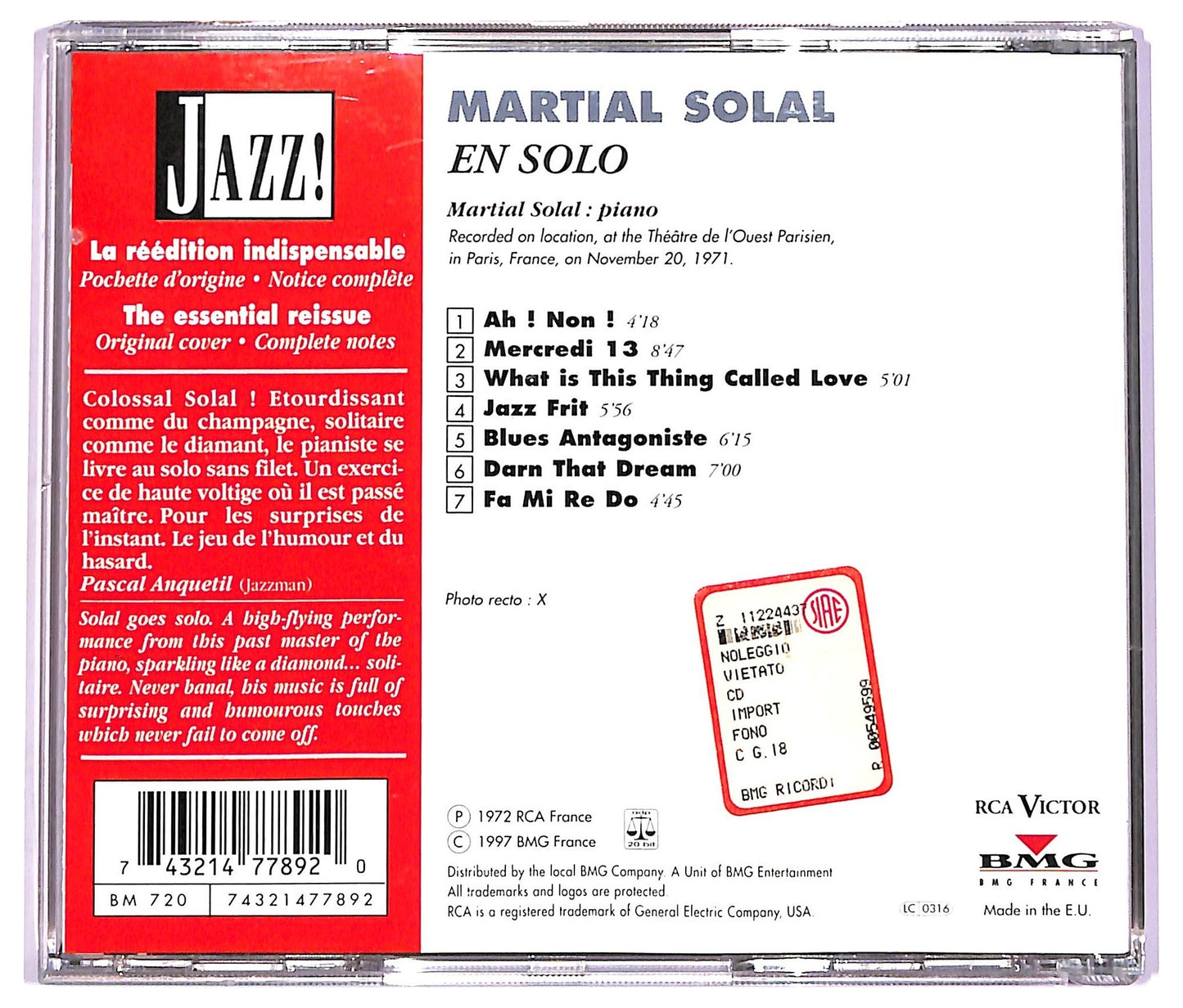 EBOND Martial Solal - En Solo CD CD072931