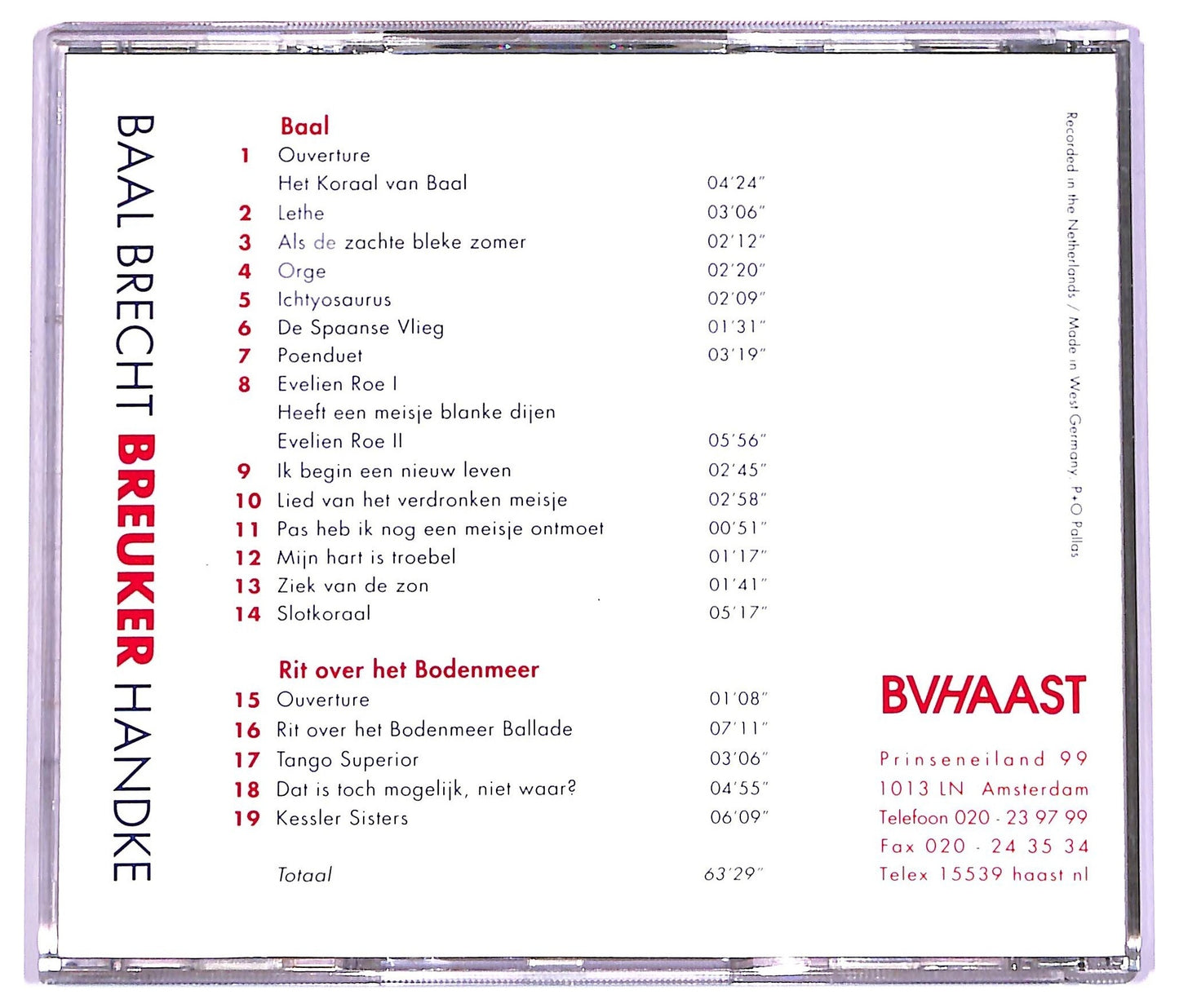 EBOND Willem Breuker - Baal Brecht Breuker Handke CD CD072932