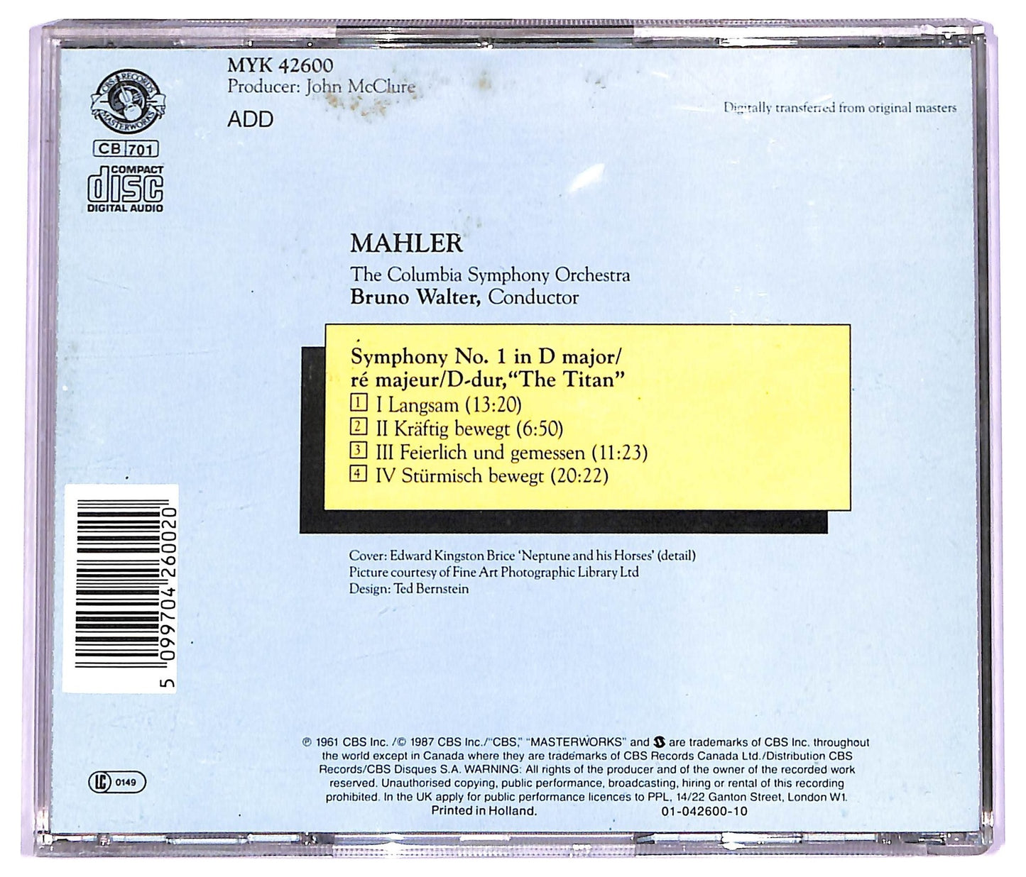 EBOND Mahler Bruno Walter - Symphony No.1, The Titan CD CD072941