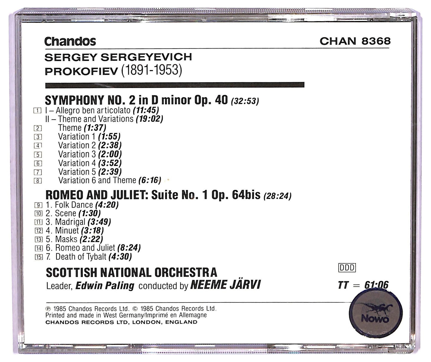 EBOND Prokofiev -Symphony No.2 In D Minor Op.40 Romeo And Juliet: Suite No.1 CD CD073415