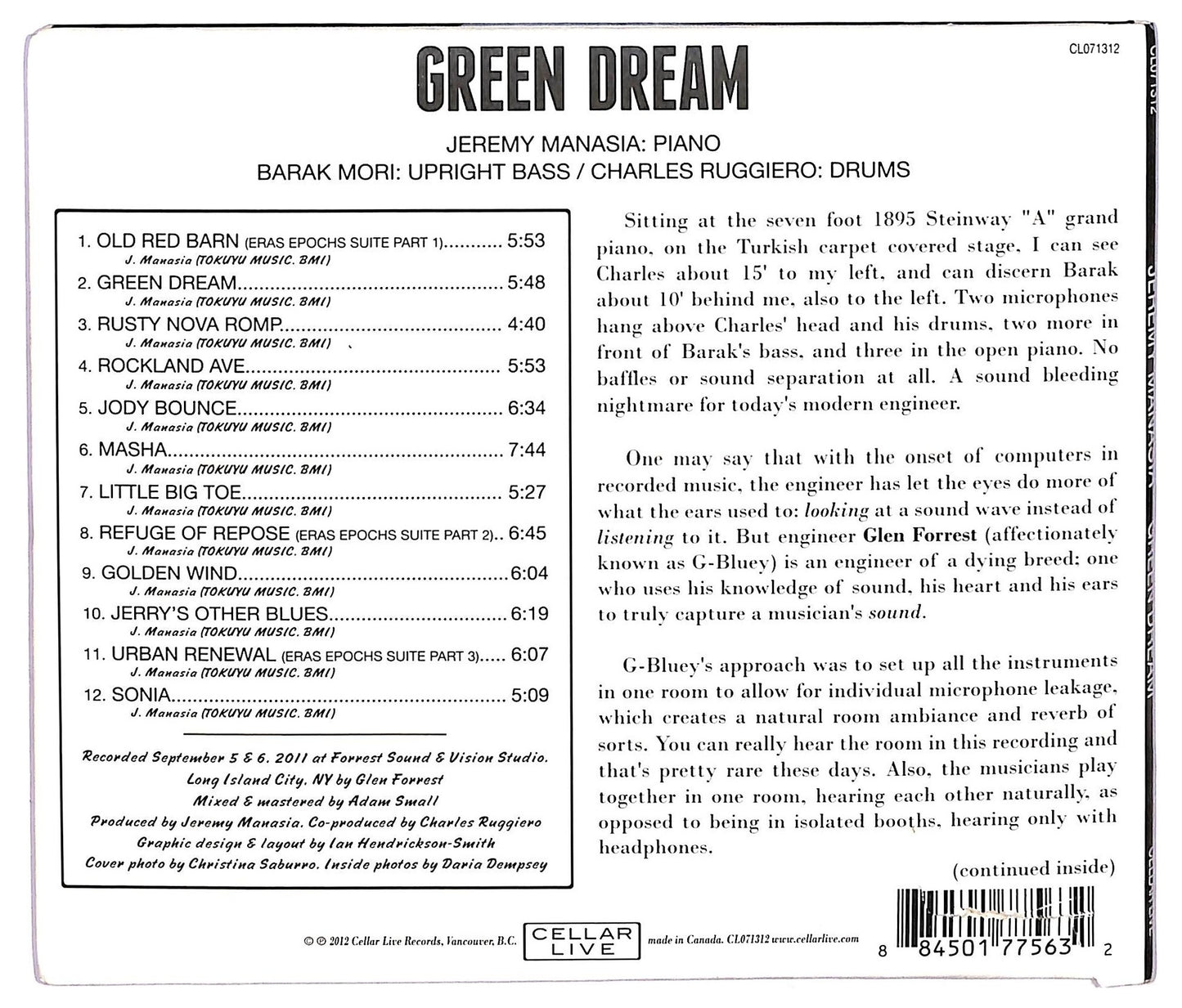 EBOND Jeremy Manasia - Green Dream CD CD073531