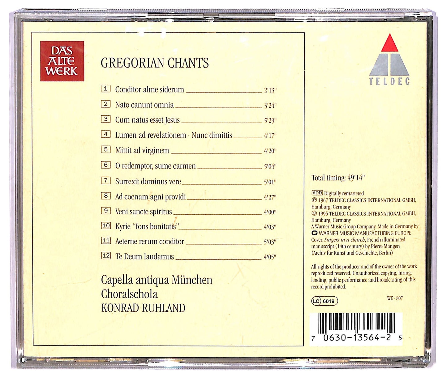 EBOND Capella Antiqua Munchen , Ruhland - Gregorian Chants CD CD073542