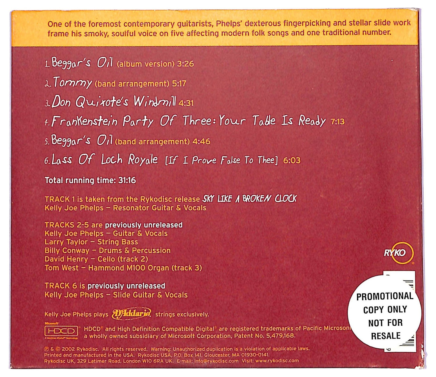EBOND Kelly Joe Phelps - Beggar's Oil E.P CD CD073738