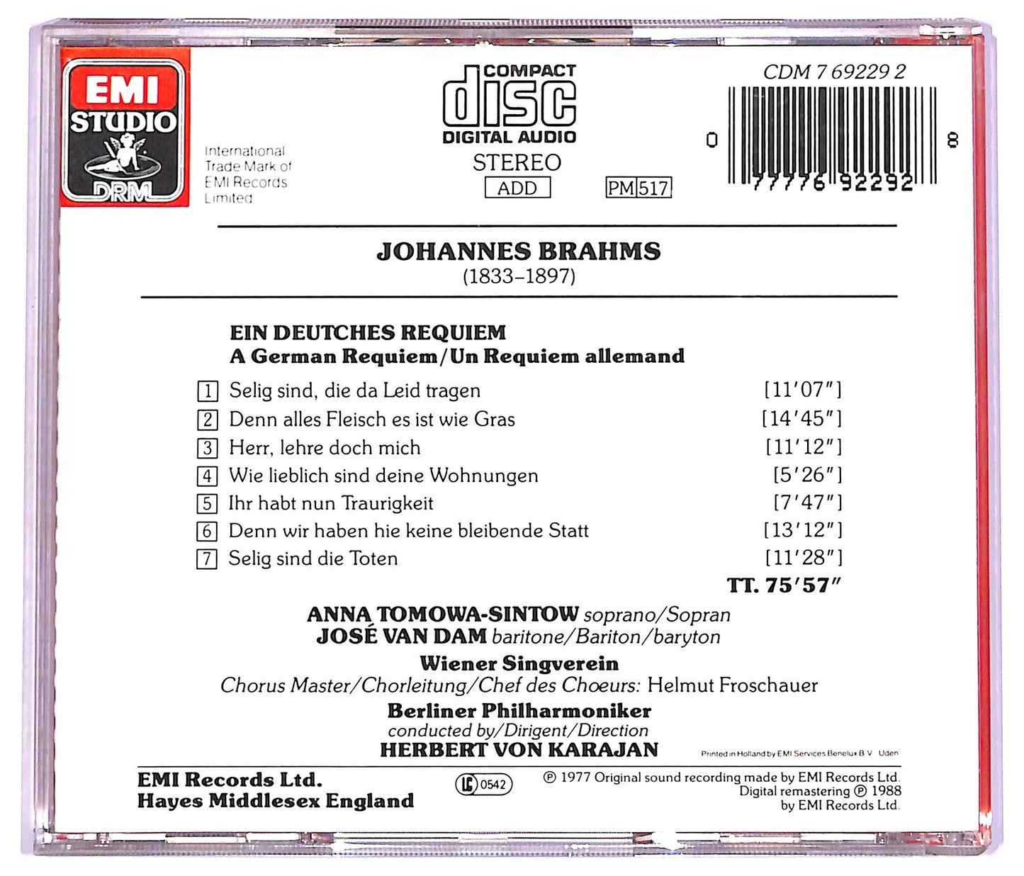 EBOND Brahms - Ein Deutsches Requiem - A German Requiem - Un Requiem Allemand CD CD073747