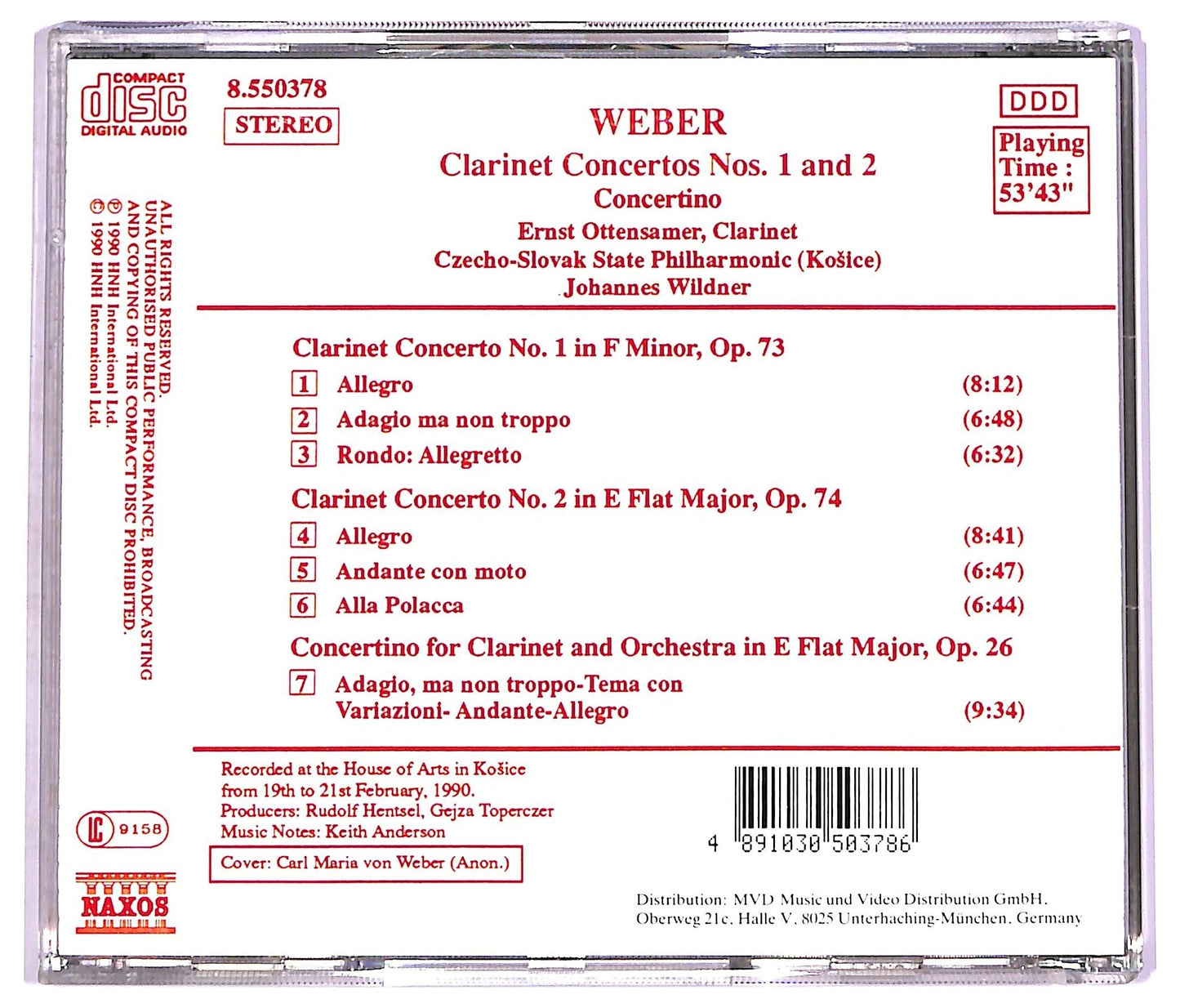 EBOND Carl Maria von Weber - Weber: Clarinet Concertos Nos. 1 And 2 - Concertino CD CD073946