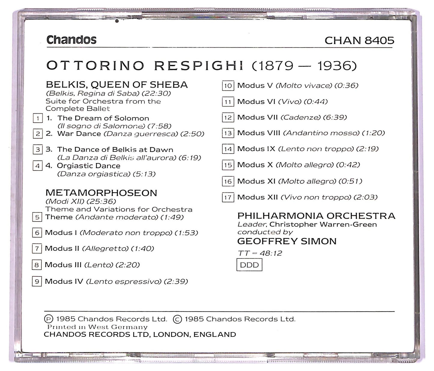 EBOND Respighi - Belkis, Queen Of Sheba Metamorphoseon CD CD074039