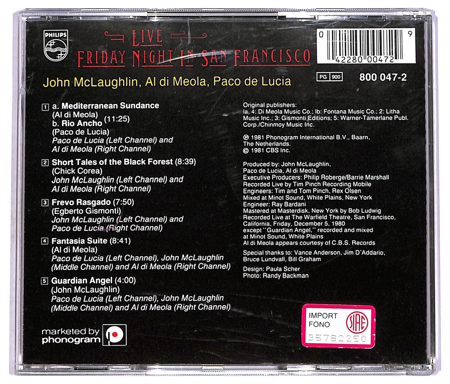 EBOND Al Di Meola - Friday Night In San Francisco CD CD074129