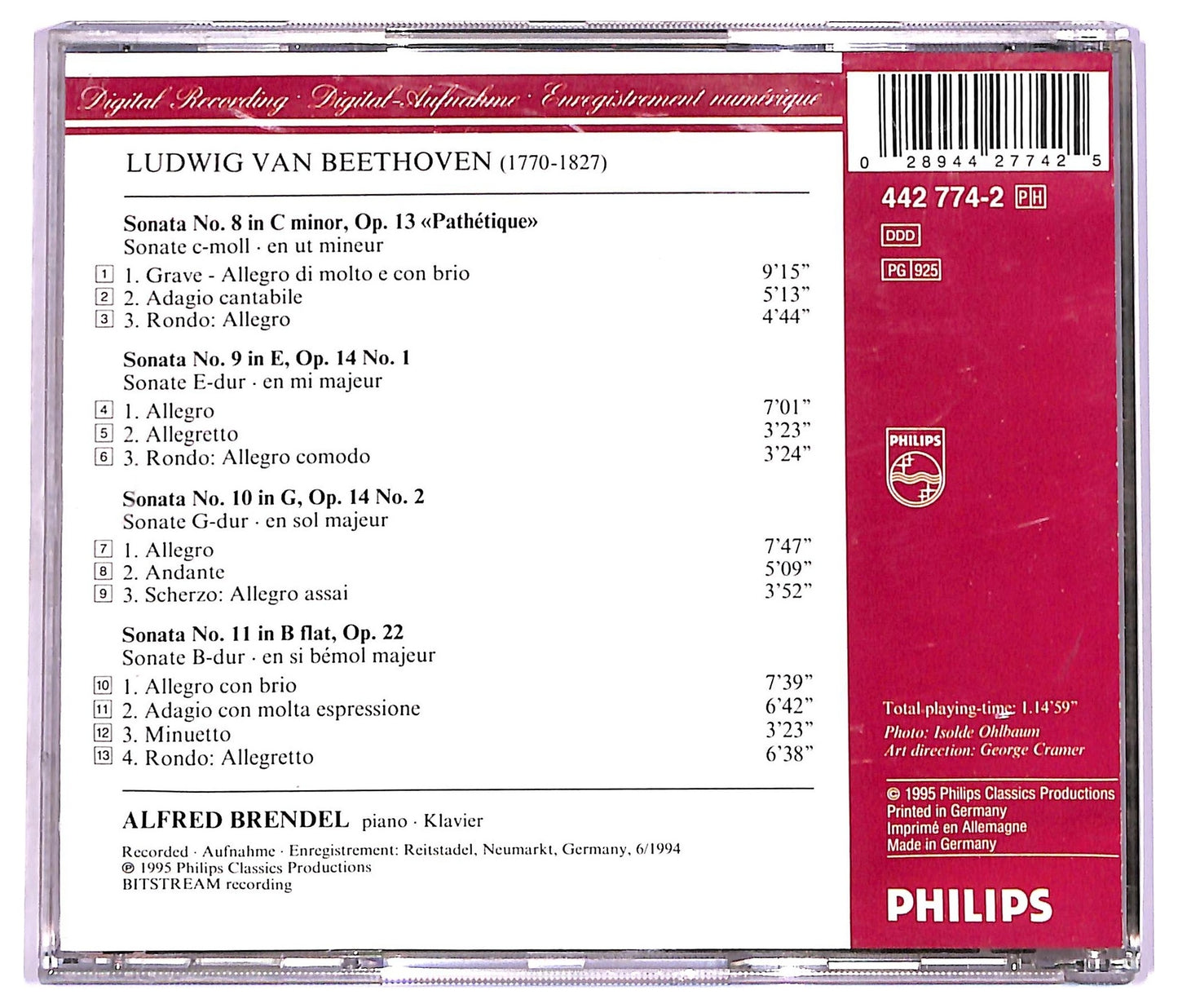 EBOND Beethoven - Piano Sonatas Op. 13 Pathetique Op. 14 Nos. 1 & 2 Op. 22 CD CD074559