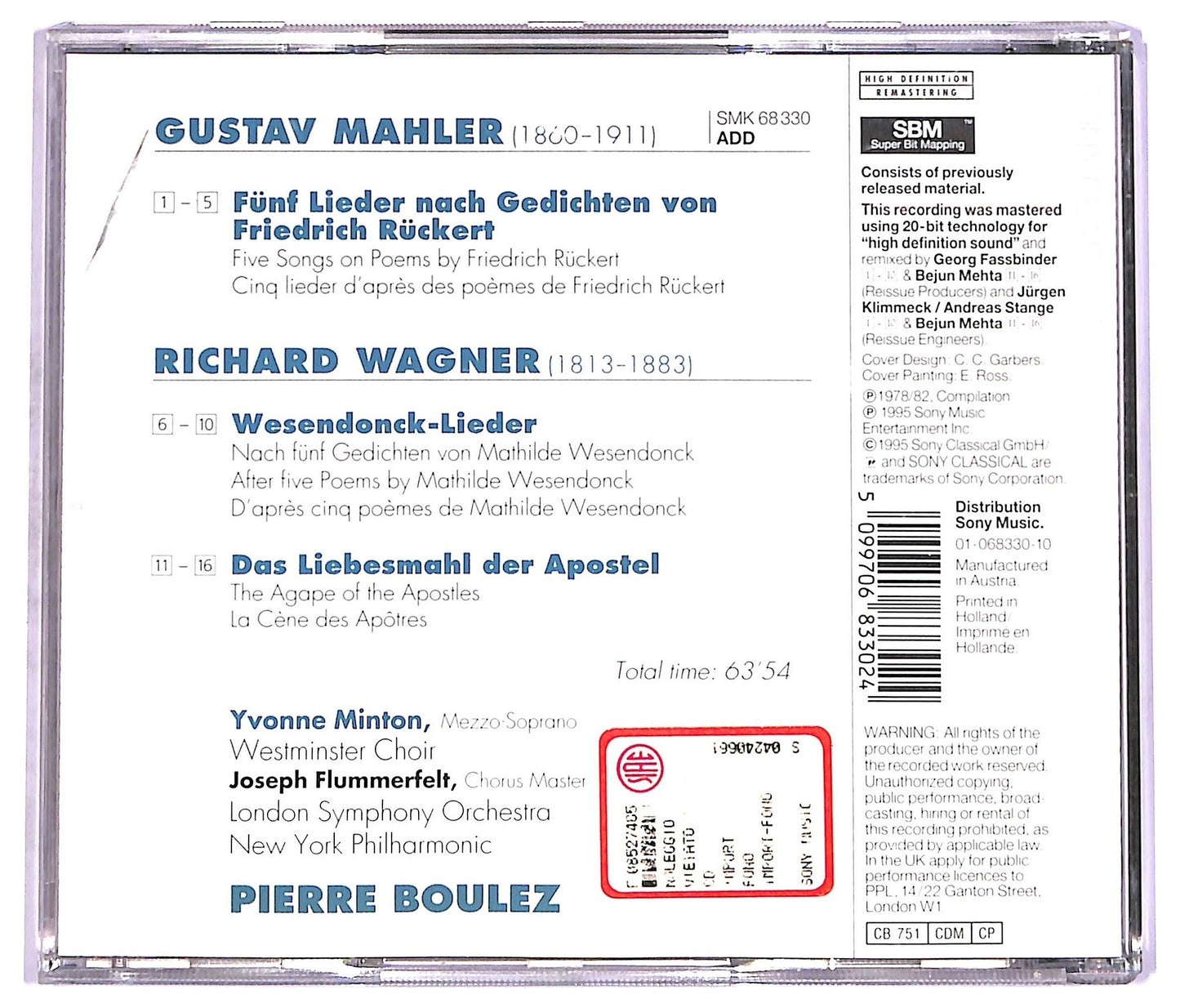 EBOND Mahler Wagner Pierre Boulez - Ruckert-Lieder · Wesendonck-Lieder CD CD074806
