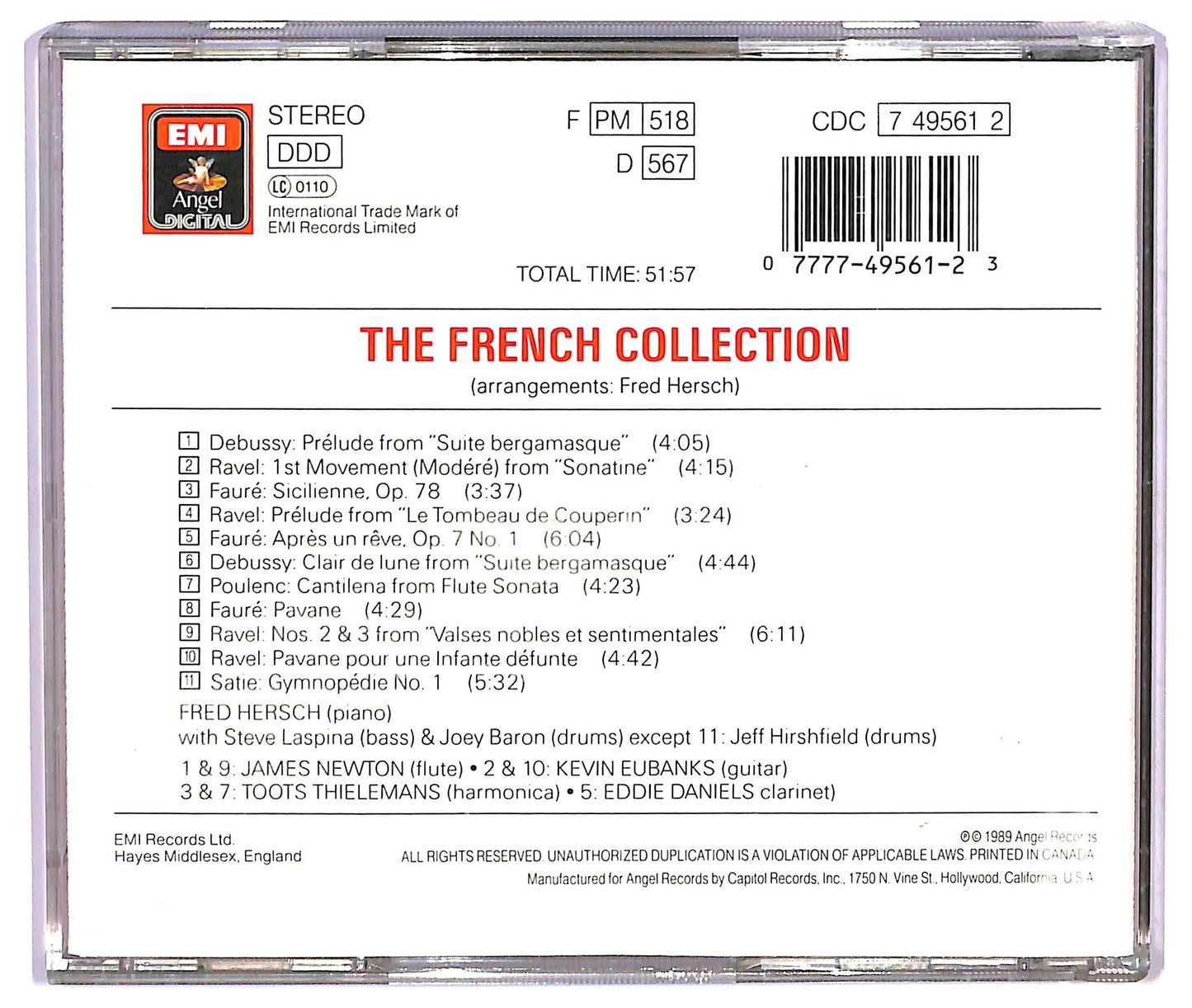EBOND Fred Hersch - The French Collection (Jazz Impressions Of French Classics) CD CD075205