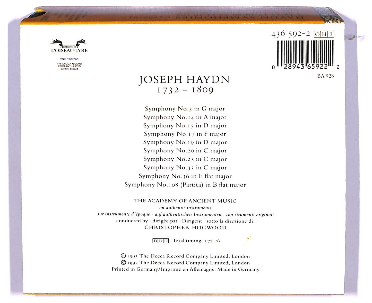EBOND Haydn - Symphonies C. 1760–63 / 3 14 15 17 19 20 25 33 36 108 Volume 2 CD CD075439