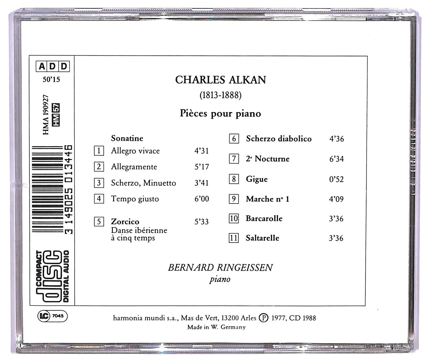 EBOND Alkan - Bernard Ringeissen - Pieces Pour Piano CD CD075440