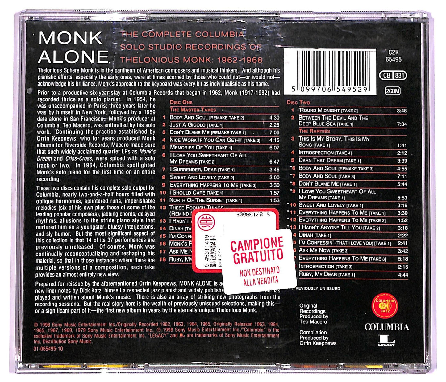 EBOND Thelonious Monk– Monk Alone:The Complete Columbia Solo Studio Recordings CD CD076606