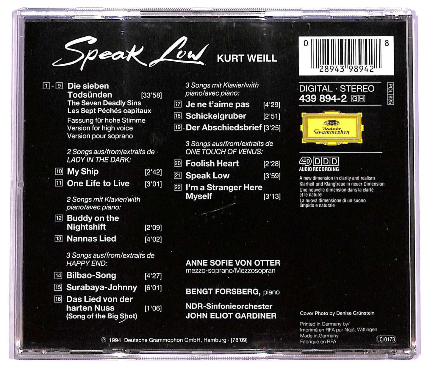 EBOND Kurt Weill - Speak Low (Songs By Kurt Weill) & The Seven Deadly Sins CD CD076625