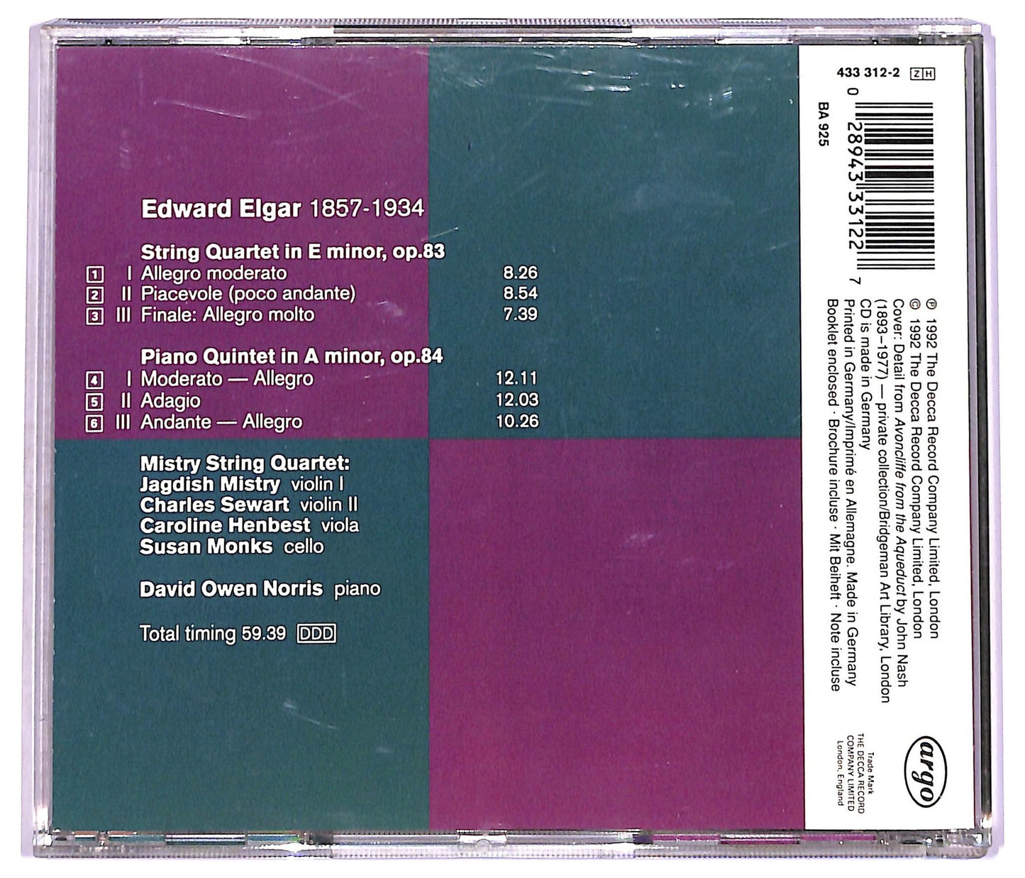 EBOND Elgar , Mistry String Quartet - String Quartet - Piano Quintet CD CD076657
