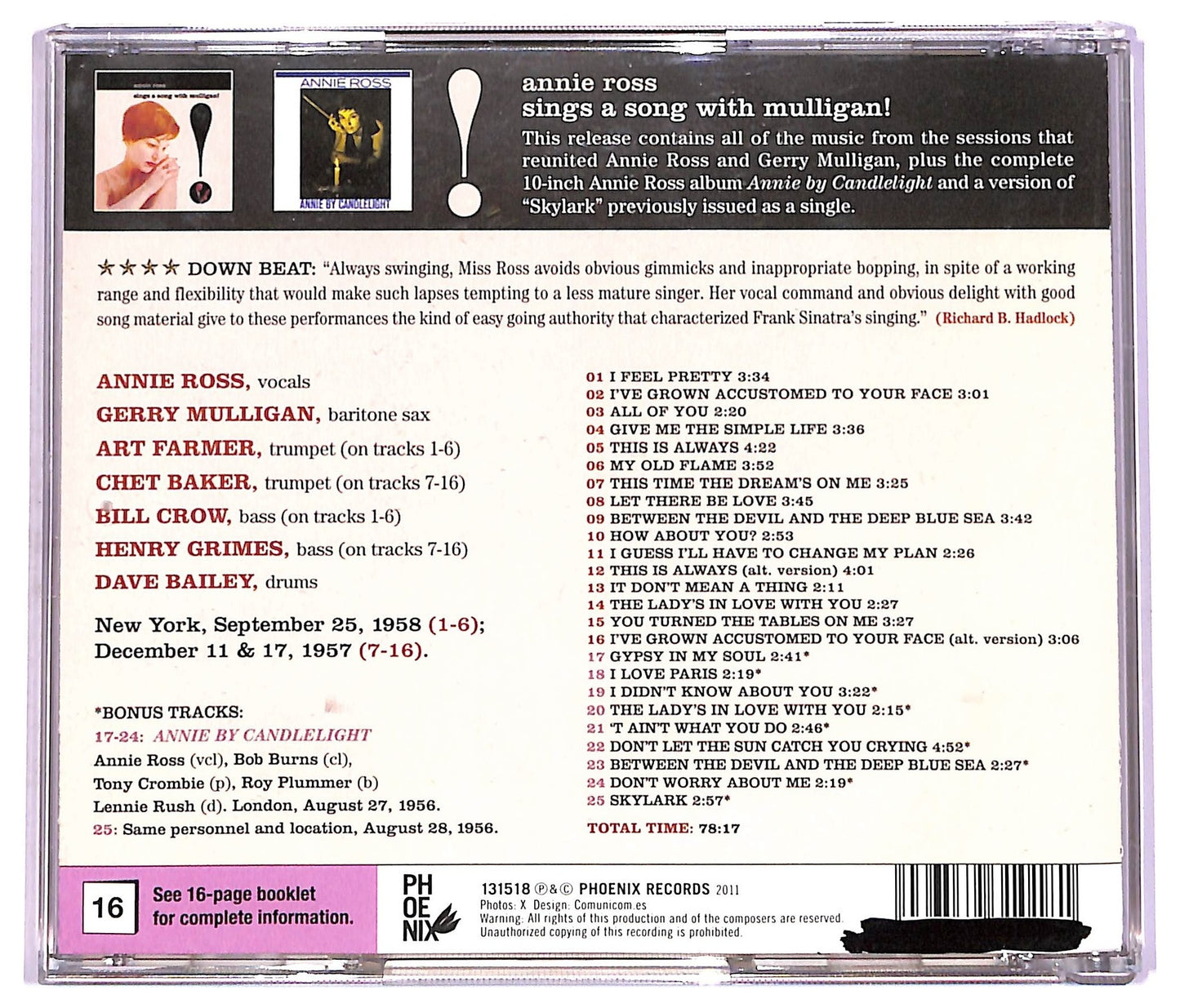 EBOND Annie Ross - Sings A Song With Mulligan! Annie By Candlelight CD CD076714