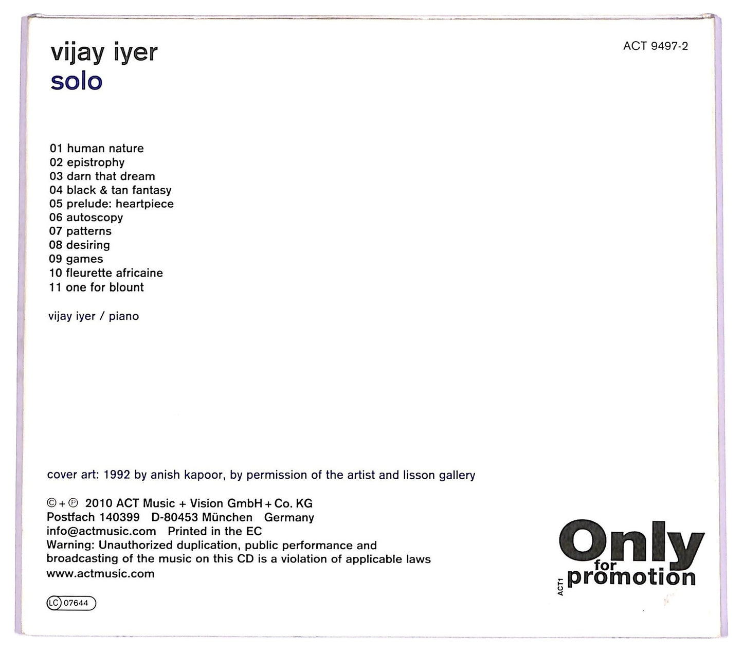 EBOND Vijay Iyer - Solo CD CD076727