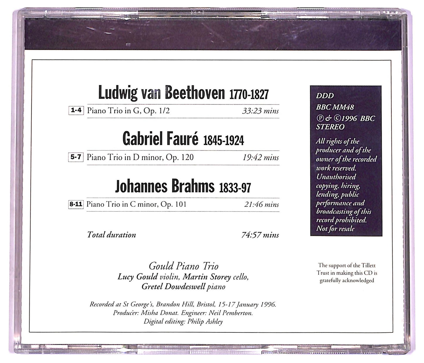 EBOND Beethoven Faure Brahms - Trio In G, Op. 1/2 Trio In D Minor, Op. 120 CD CD076835
