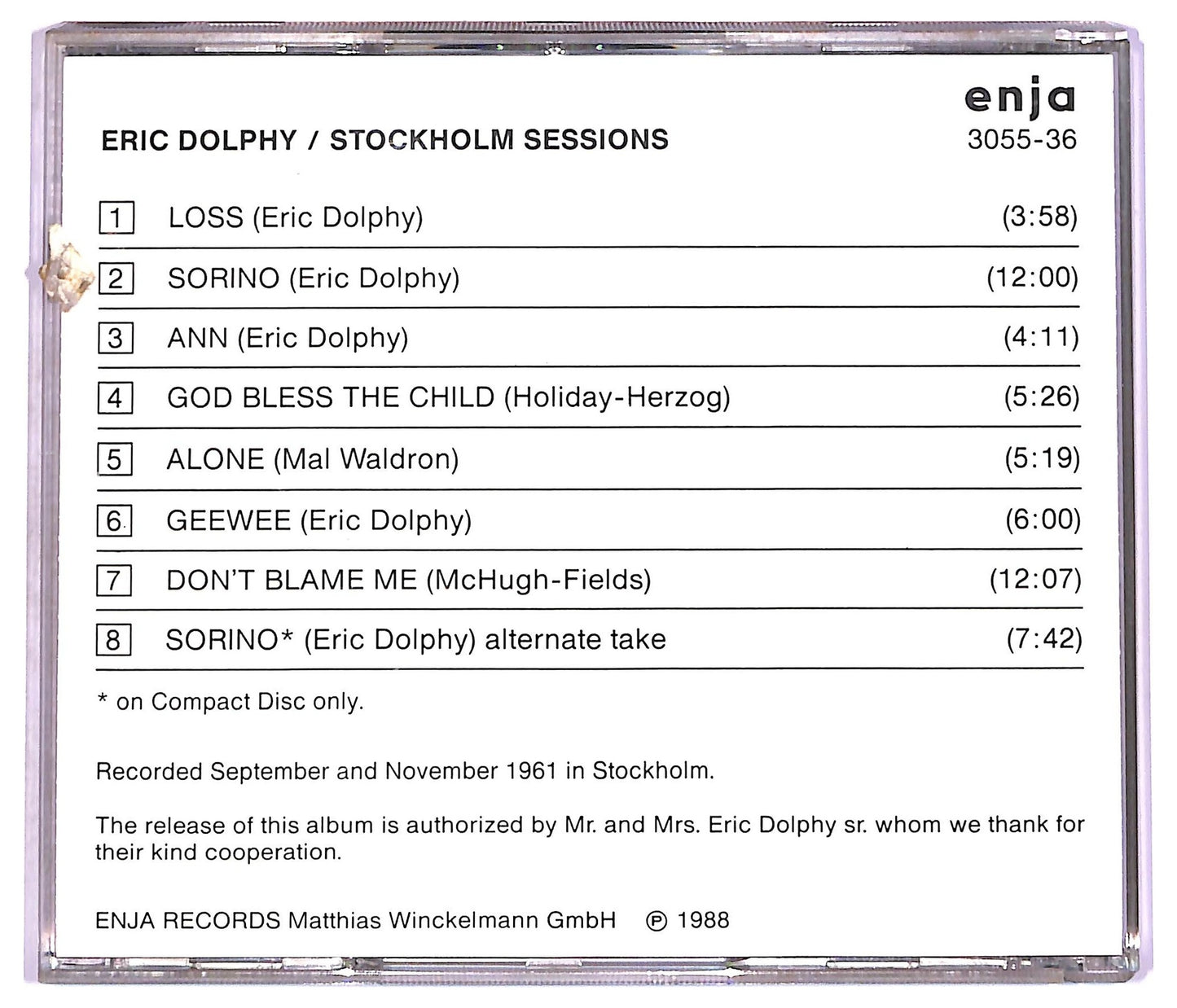 EBOND Eric Dolphy - Stockholm Sessions CD CD077218