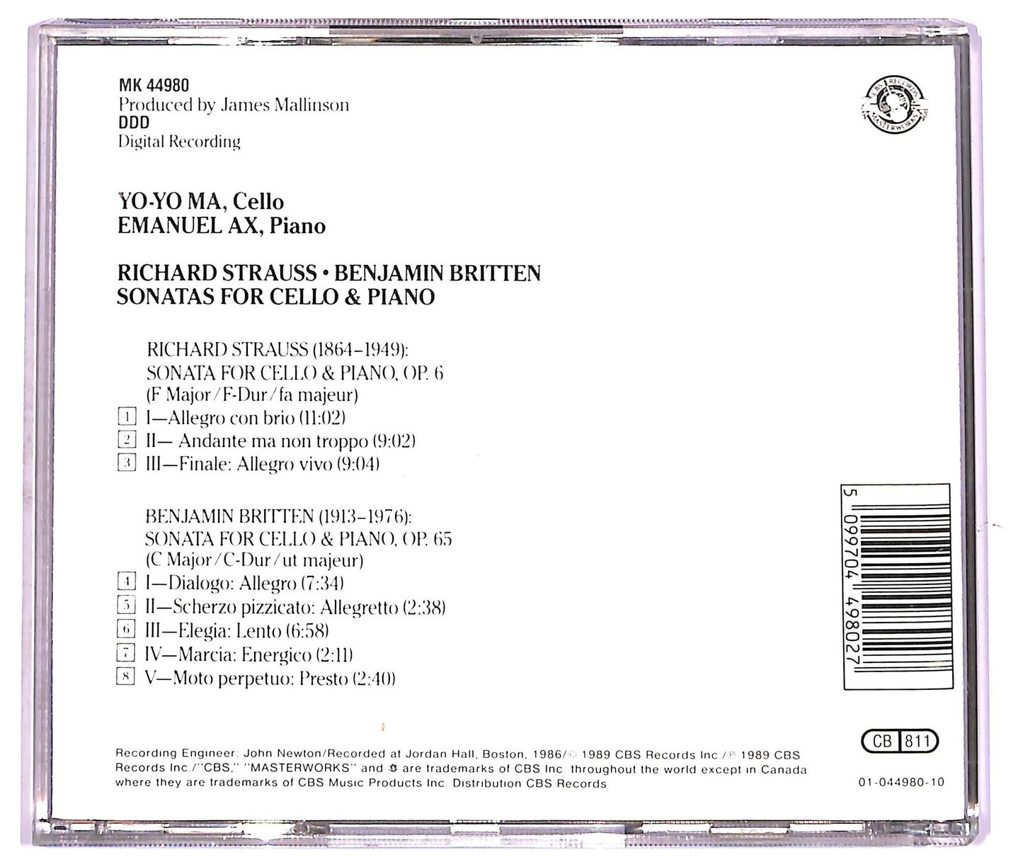 EBOND Yo-Yo Ma - Sonata For Cello & Piano, Op. 6 CD CD077247