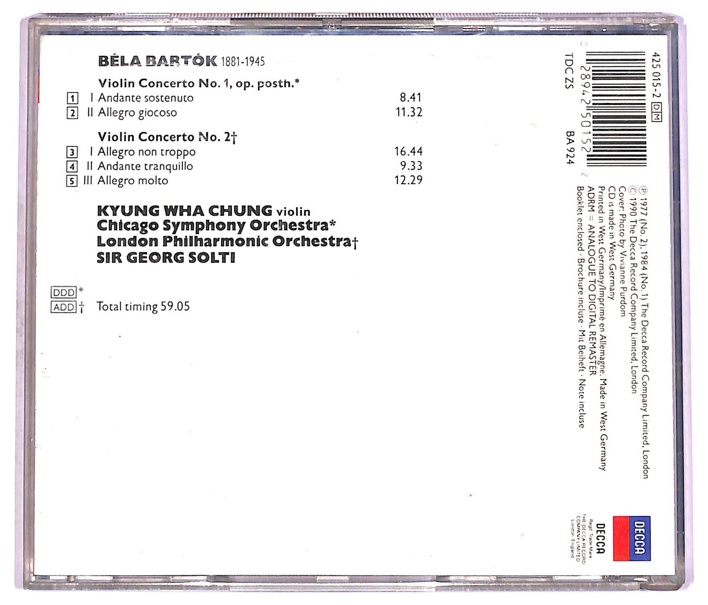 EBOND Bartok Kyung Wha Chung - Violin Concertos 1 & 2 CD CD077311