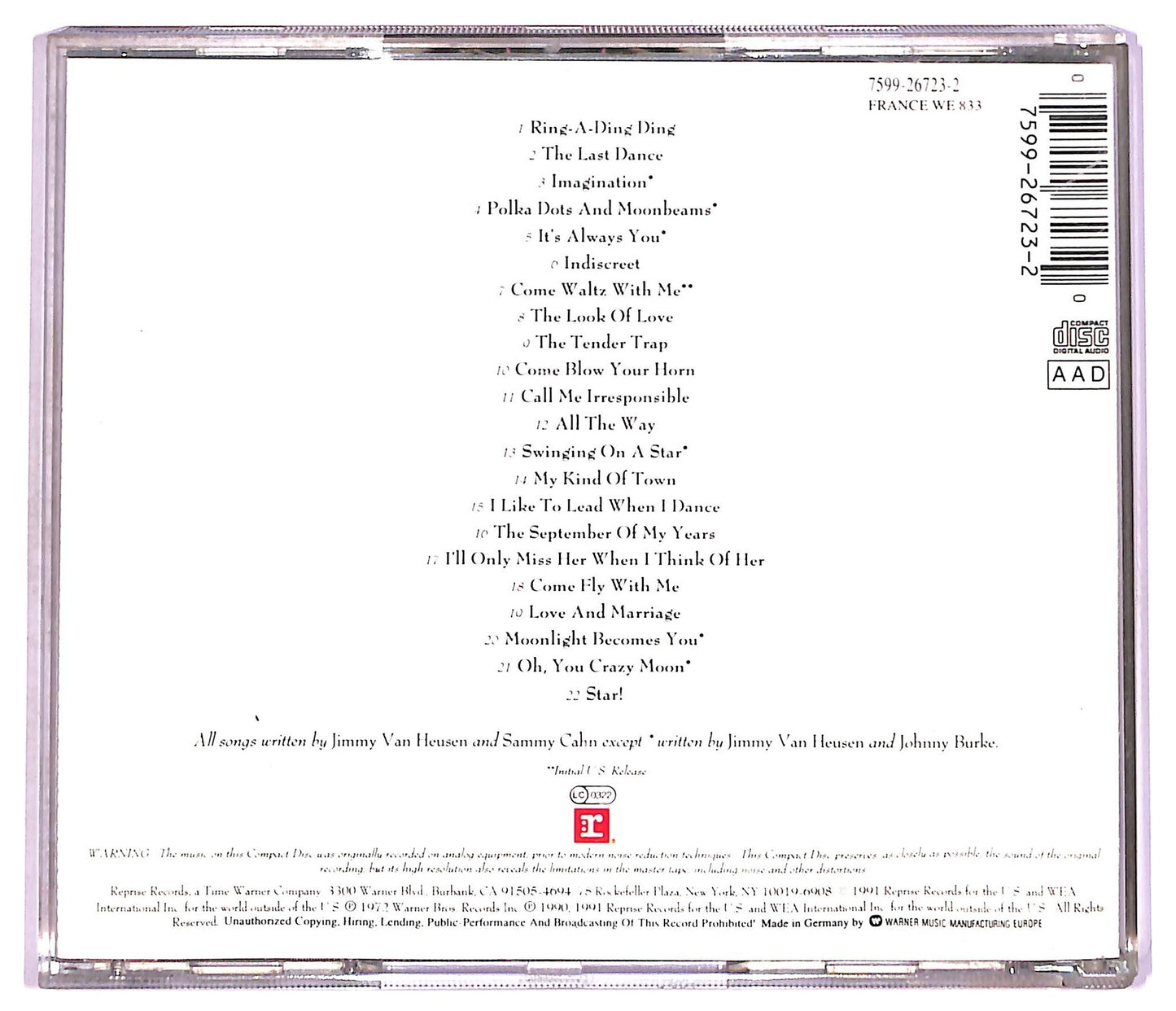 EBOND Sinatra - Sings The Songs Of Van Heusen And Cahn CD CD077353