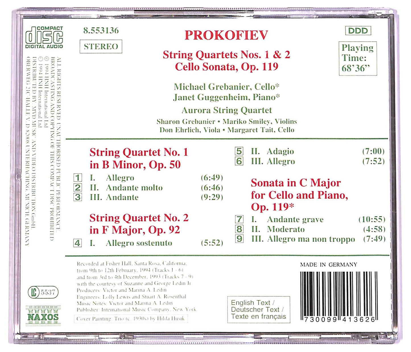 EBOND Prokofiev - String Quartets Nos. 1 & 2 Cello Sonata, Op. 119 CD CD077408
