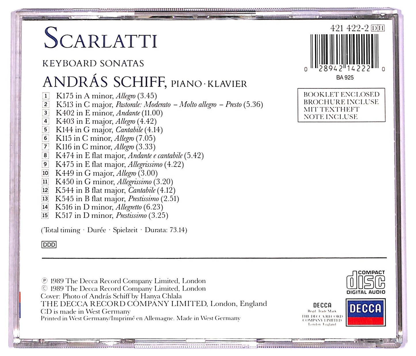 EBOND Andras Schiff , Scarlatti - Keyboard Sonatas CD CD077433