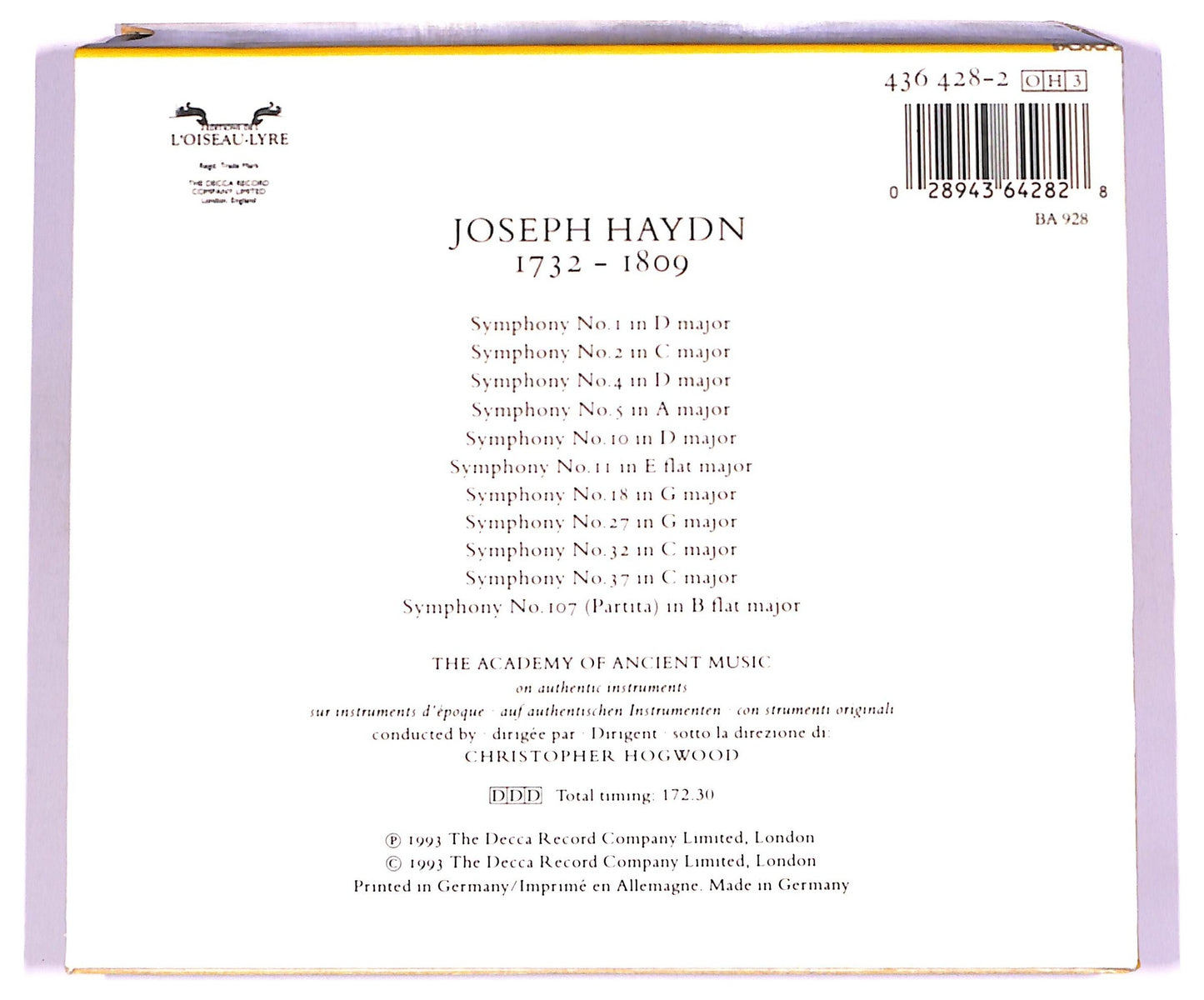 EBOND Haydn - Symphonies c. 1757-60 - 1 2 4 5 10 11 18 27 32 37 107 - Volume 1 CD CD077437