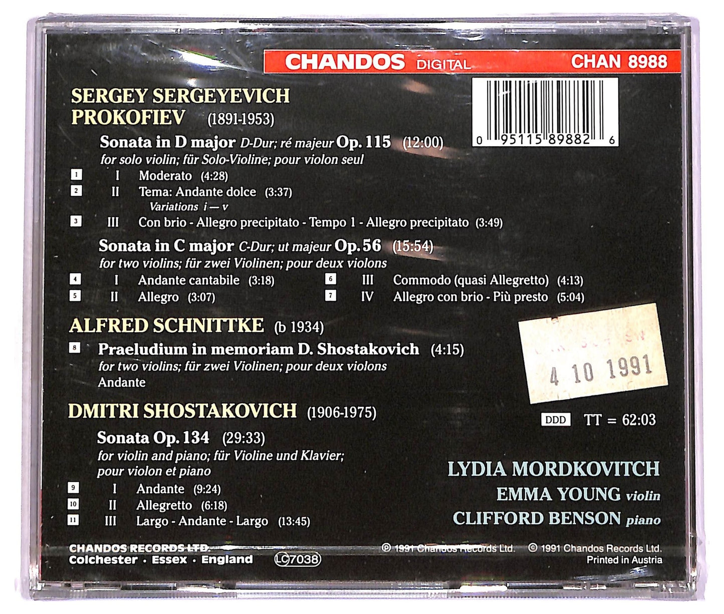 EBOND Prokofiev - Sonata In D Op. 115 Sonata In C Op. 56 Sonata Op. 134 CD CD077653