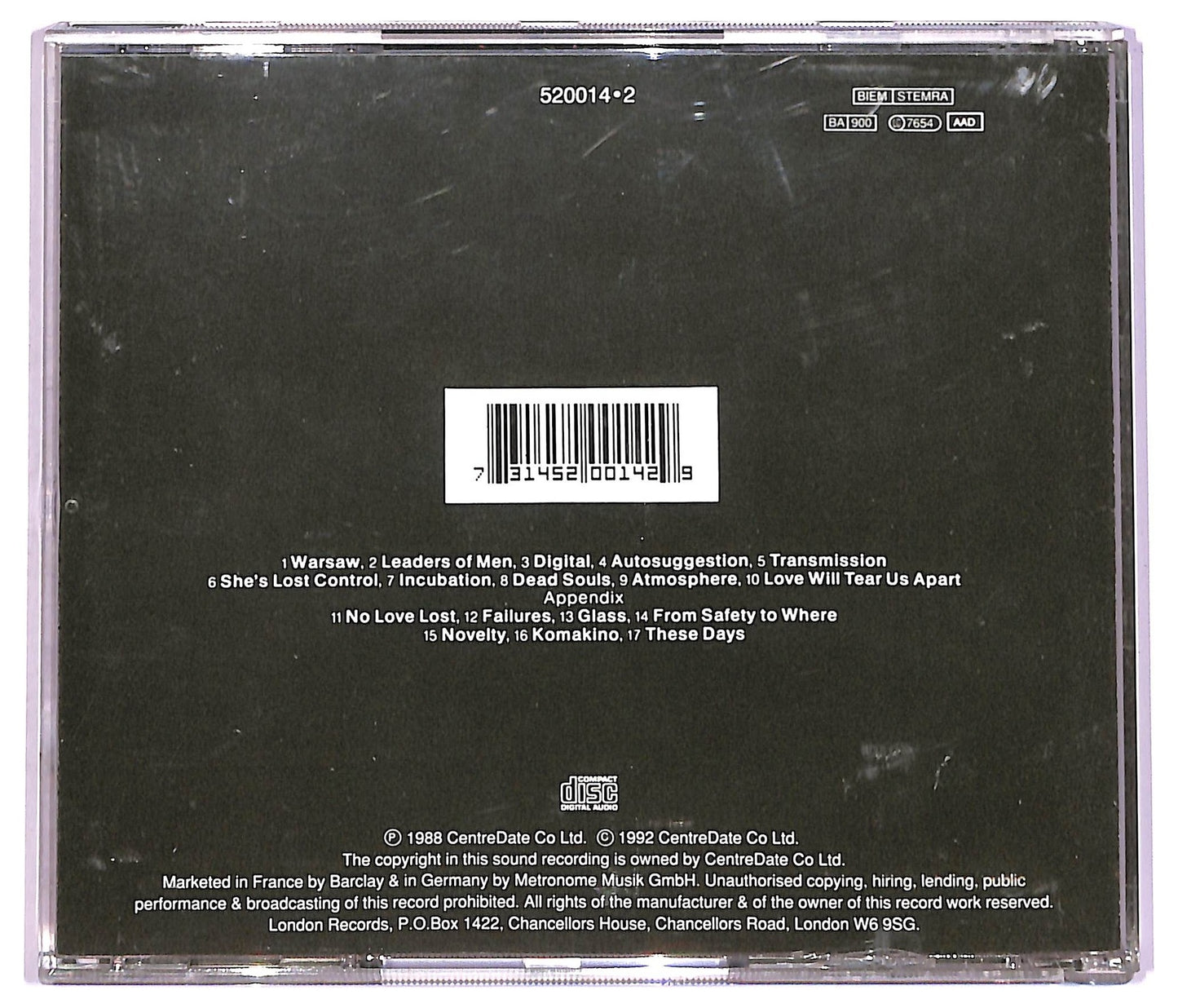 EBOND Joy Division - Substance CD CD077762