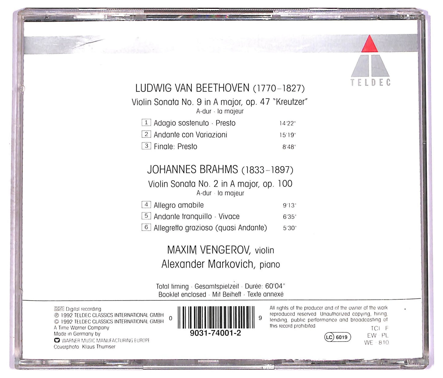 EBOND Maxim Vengerov - Sonata No. 9 Kreutzer Sonata No. 2 In A Major CD CD078016