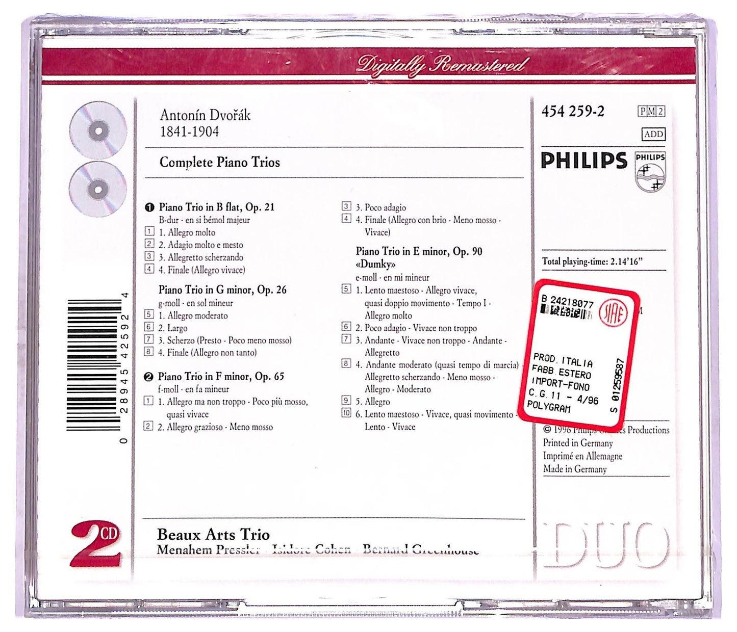 EBOND Dvořak - Beaux Arts Trio - Complete Piano Trios CD CD078148