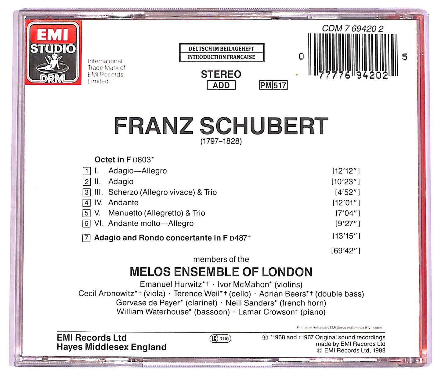 EBOND Schubert - Octet Adagio and Rondo Concertante CD CD078362