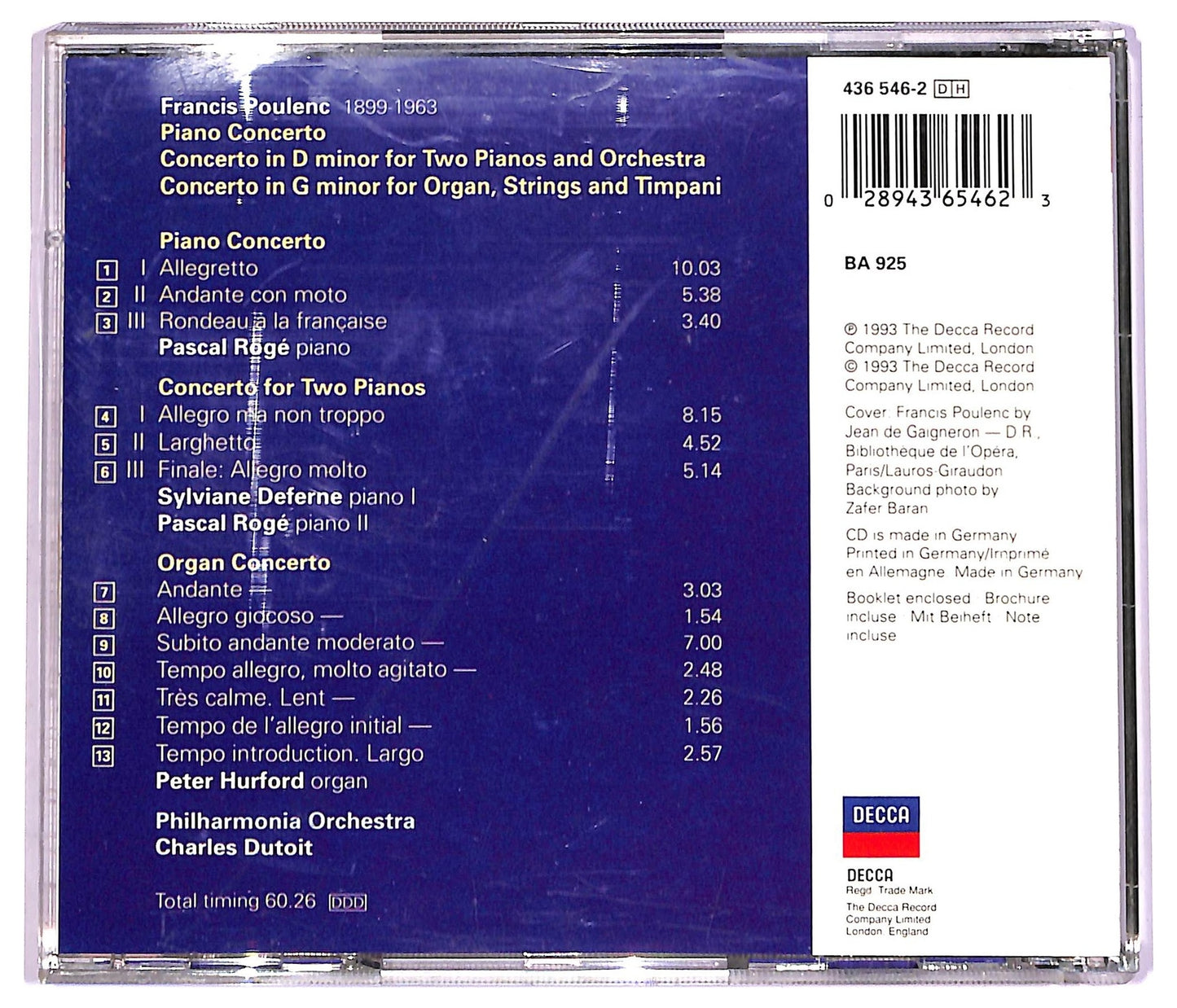 EBOND Poulenc - Piano Concerto Concerto For 2 Pianos Organ Concerto CD CD078601