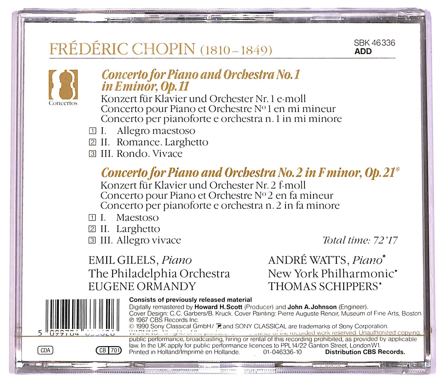 EBOND Gilels Watts Ormandy Schippers - Chopin: Piano Concertos Nos. 1 & 2 CD CD078603