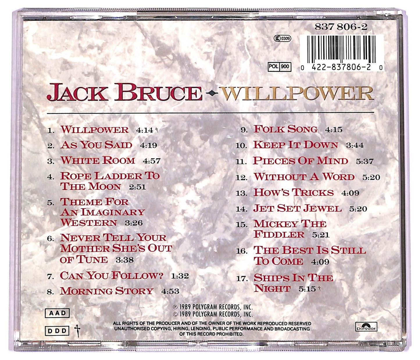 EBOND Jack Bruce - Willpower: A 20 Year Retrospective 1968-1988 CD CD078640