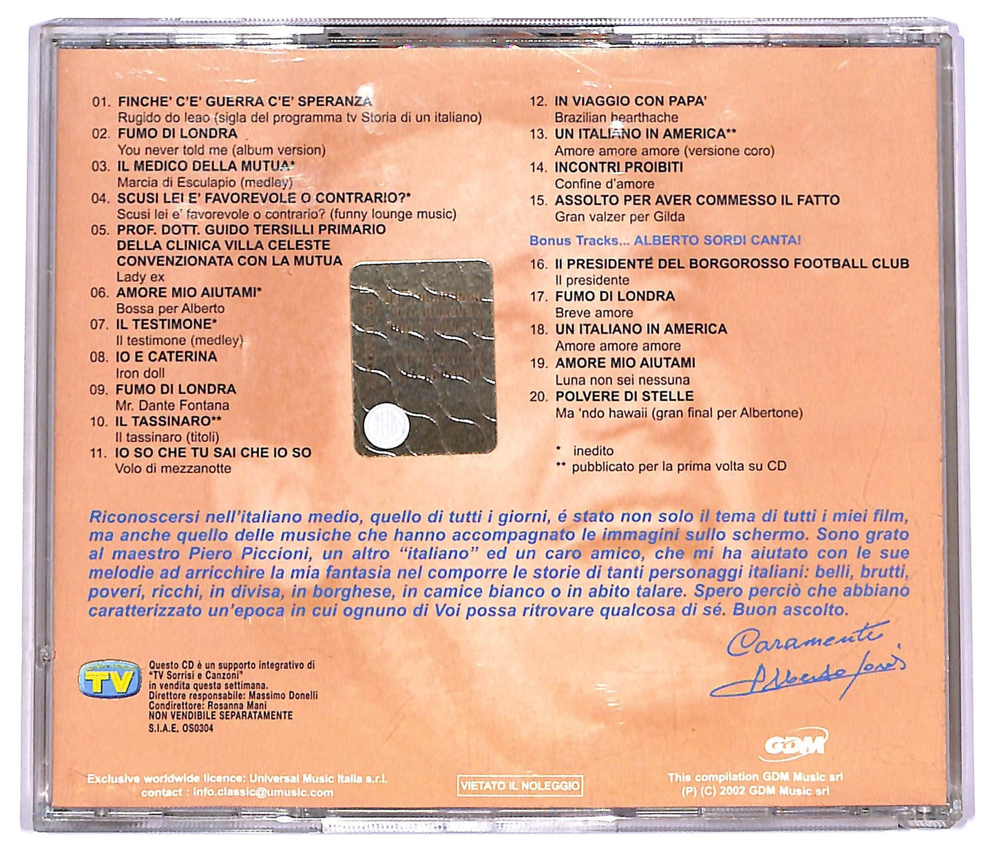 EBOND Piero Piccioni - Storia Di Un Italiano - Il Grande Cinema Di Alberto Sordi CD CD078732