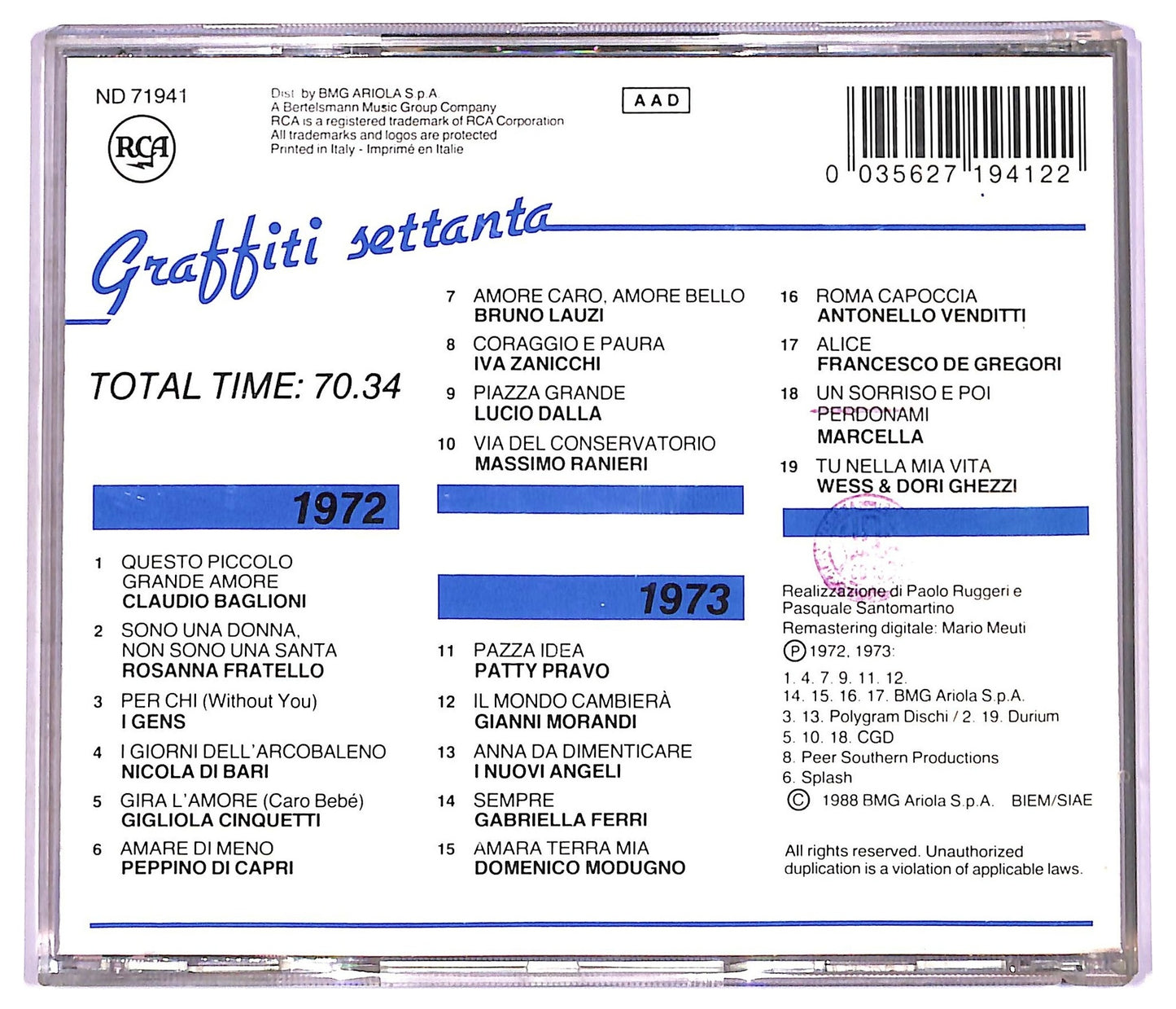 EBOND Various - Graffiti Settanta 1972 - 1973 CD CD078929