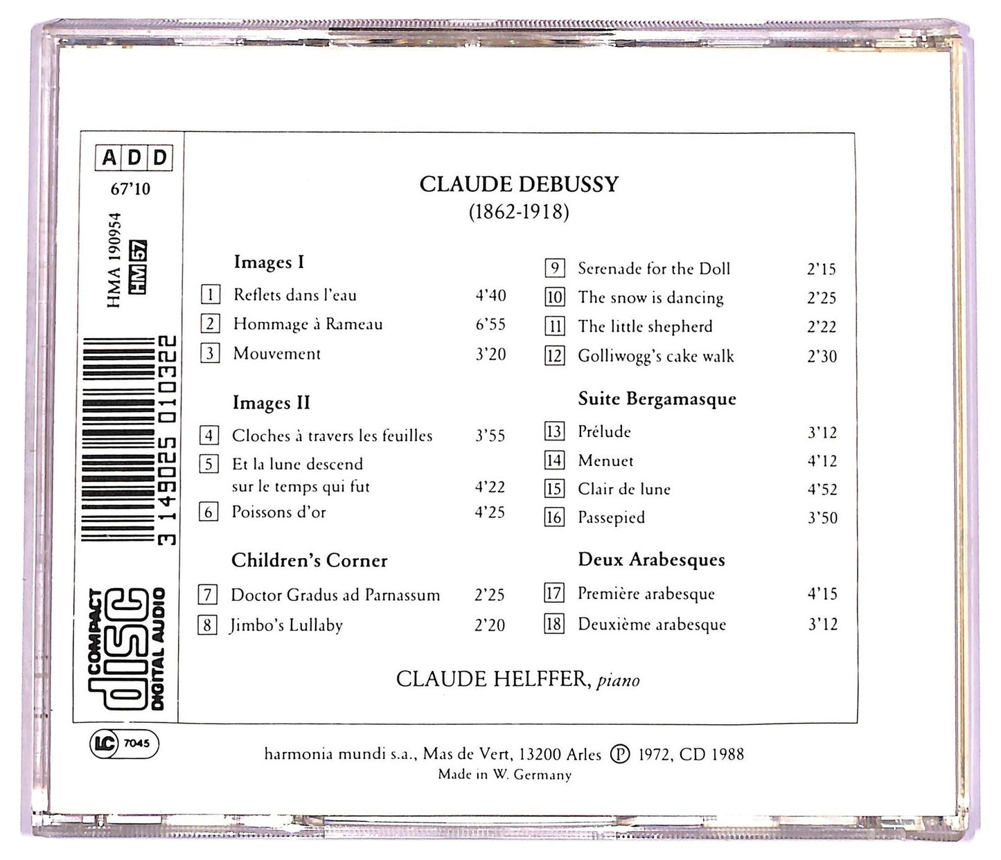 EBOND Claude Debussy, Claude Helffer - Suite Bergamasque CD CD080154
