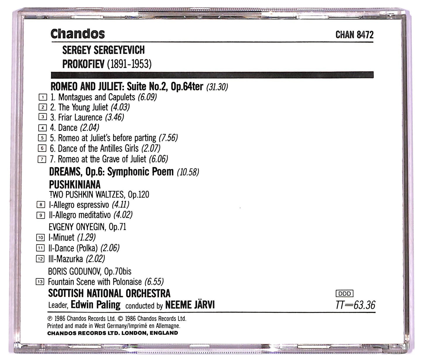 EBOND Prokofiev - Romeo And Juliet Suite No.2 Op.64 Dreams Op.6 CD CD080250