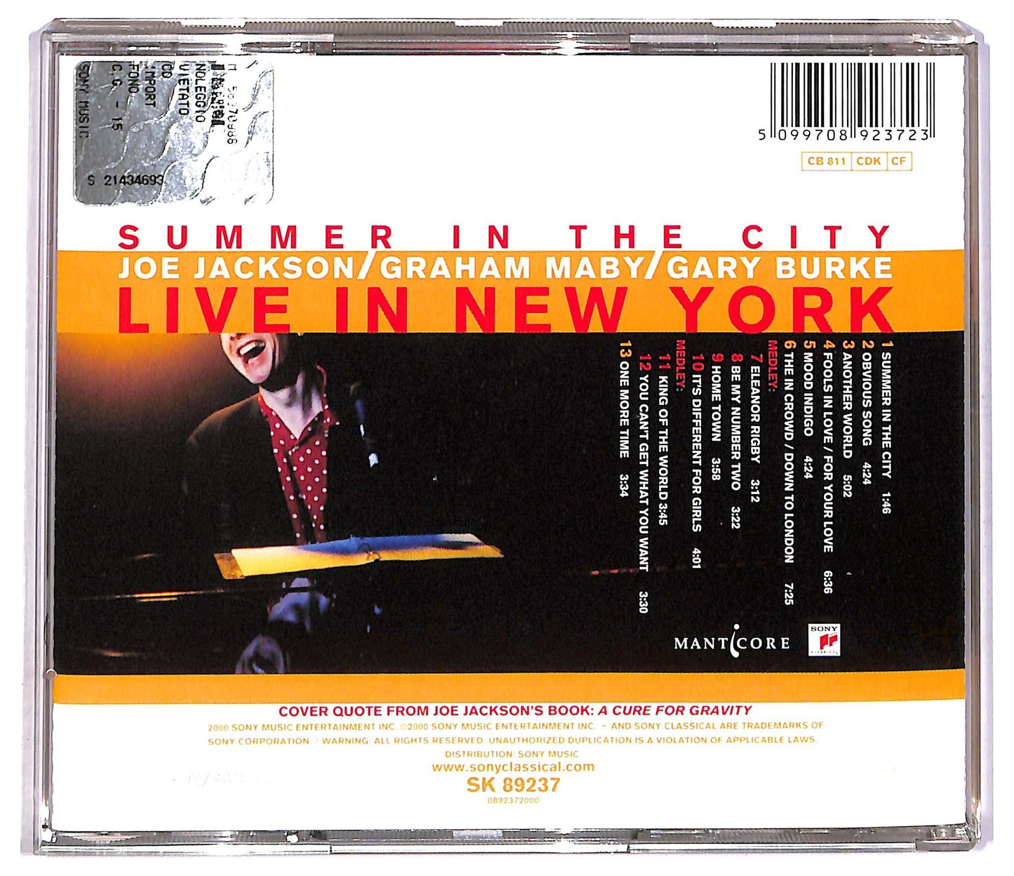 EBOND Joe Jackson - Summer In The City - Live In New York CD CD082433