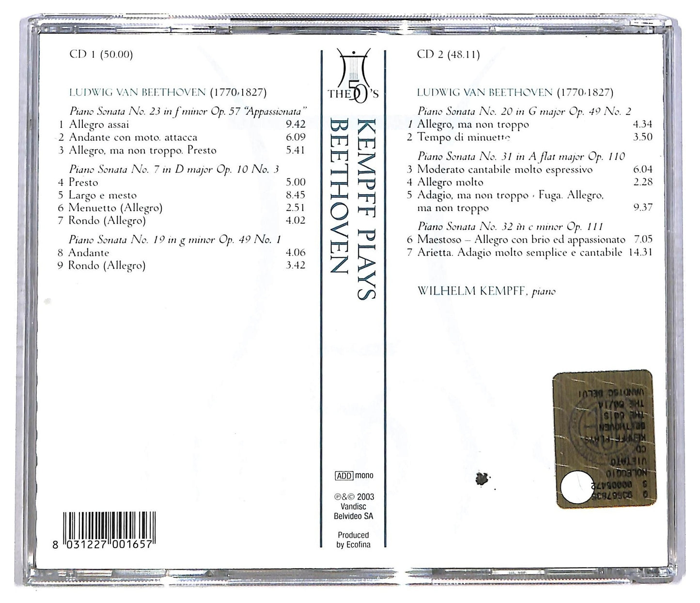 EBOND Wilhelm Kempff Beethoven - Piano Sonatas CD CD086029