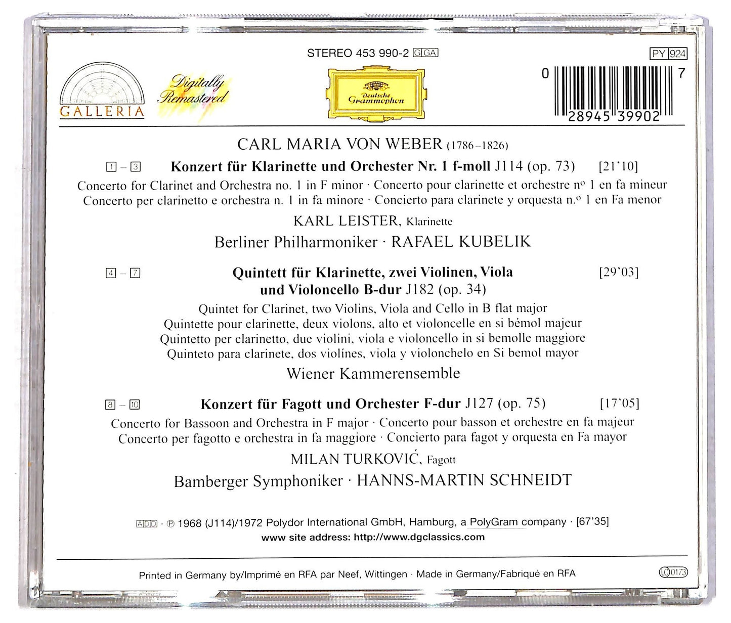 EBOND Carl Maria von Weber - Klarinettenkonzert No. 1 CD CD086450